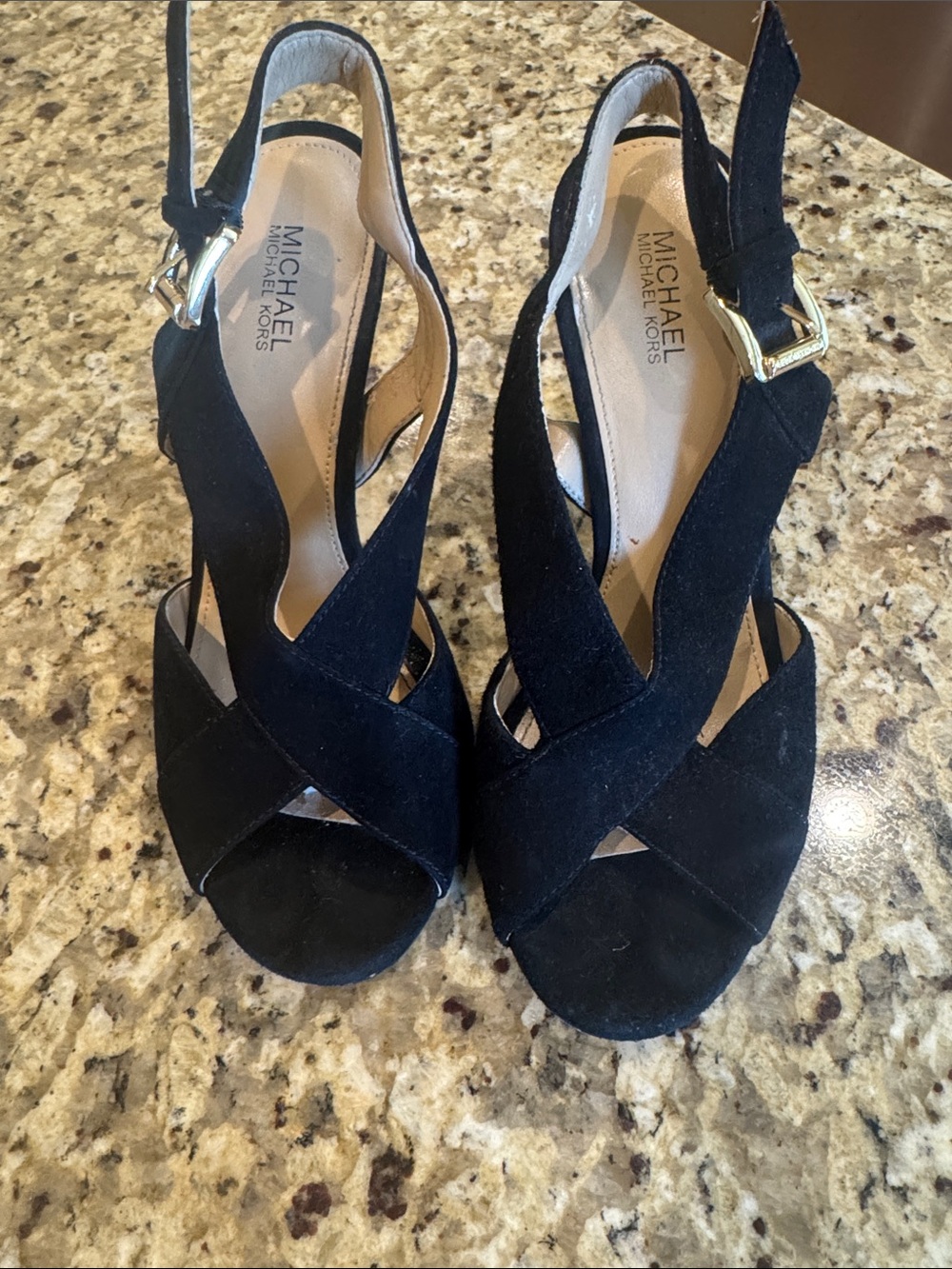MICHAEL Michael Kors Black Suede Crisscross Slingback Heels Size 6